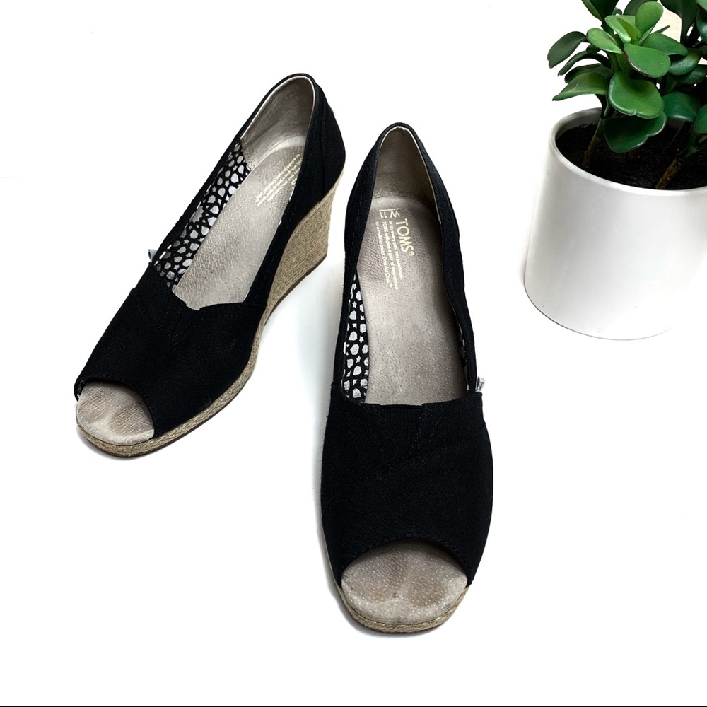 Toms Black Peep Toe Wedges